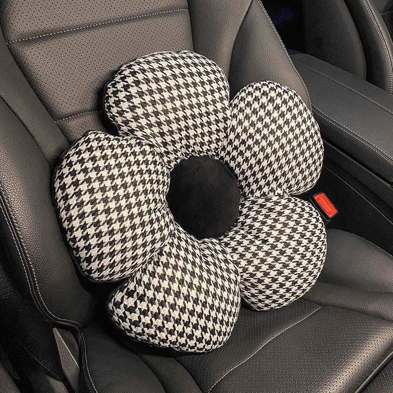Car cartoon headrest waist pillow female flower office cute waist pillow houndstooth pillow car seat interior