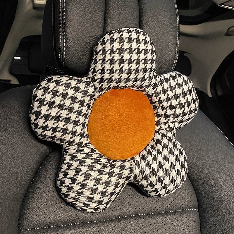 Car cartoon headrest waist pillow female flower office cute waist pillow houndstooth pillow car seat interior