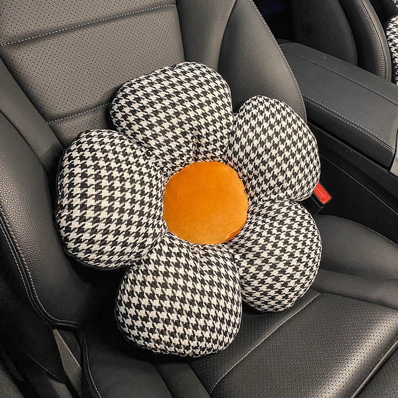 Car cartoon headrest waist pillow female flower office cute waist pillow houndstooth pillow car seat interior