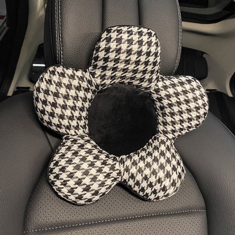 Car cartoon headrest waist pillow female flower office cute waist pillow houndstooth pillow car seat interior