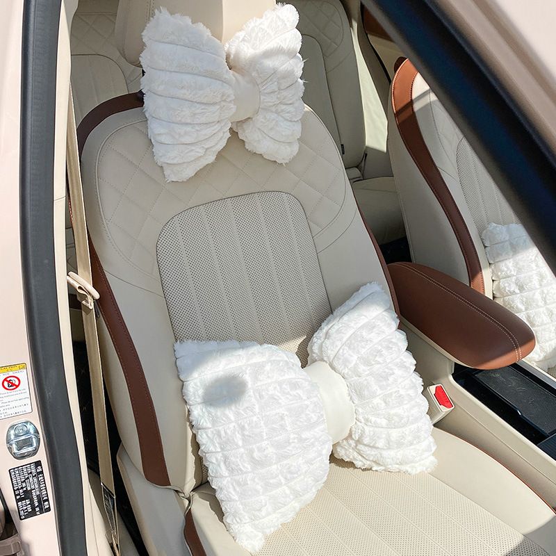 Car headrest neck pillow puff waist pillow cute universal car seat waist back cushion a pair of pillows for girls