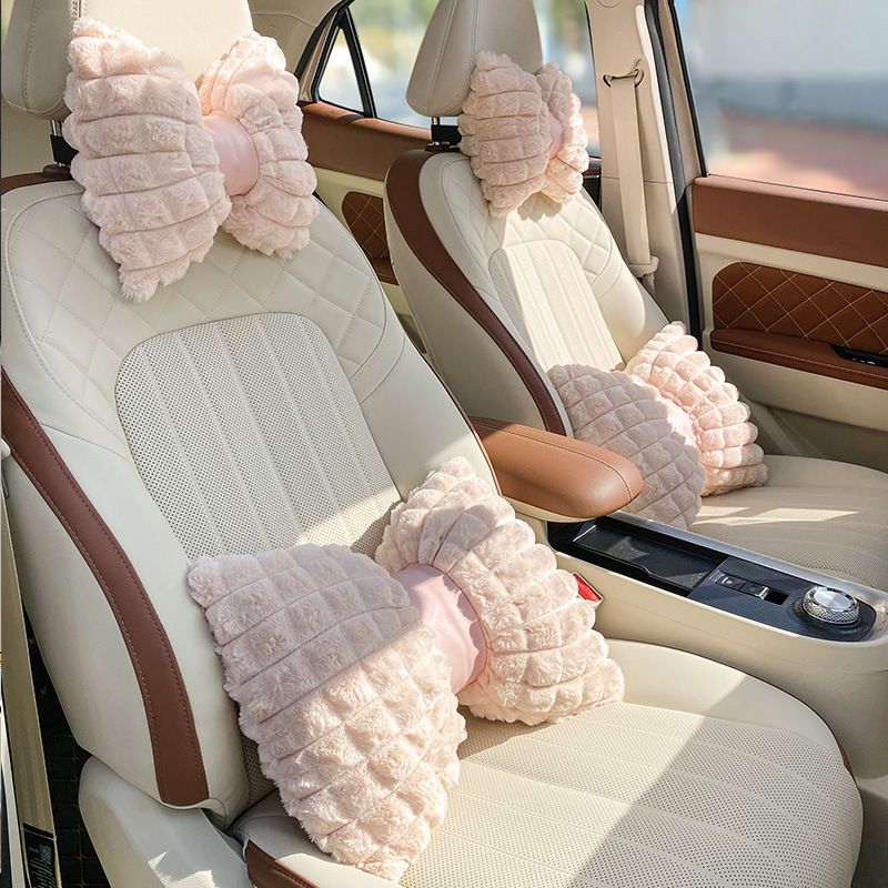 Car headrest neck pillow puff waist pillow cute universal car seat waist back cushion a pair of pillows for girls