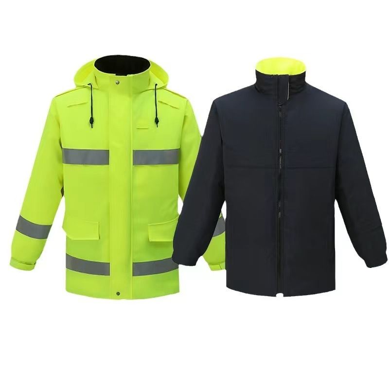 Reflective cotton jacket traffic safety vest vest cotton jacket raincoat waterproof winter plus velvet warm double-sided down jacket