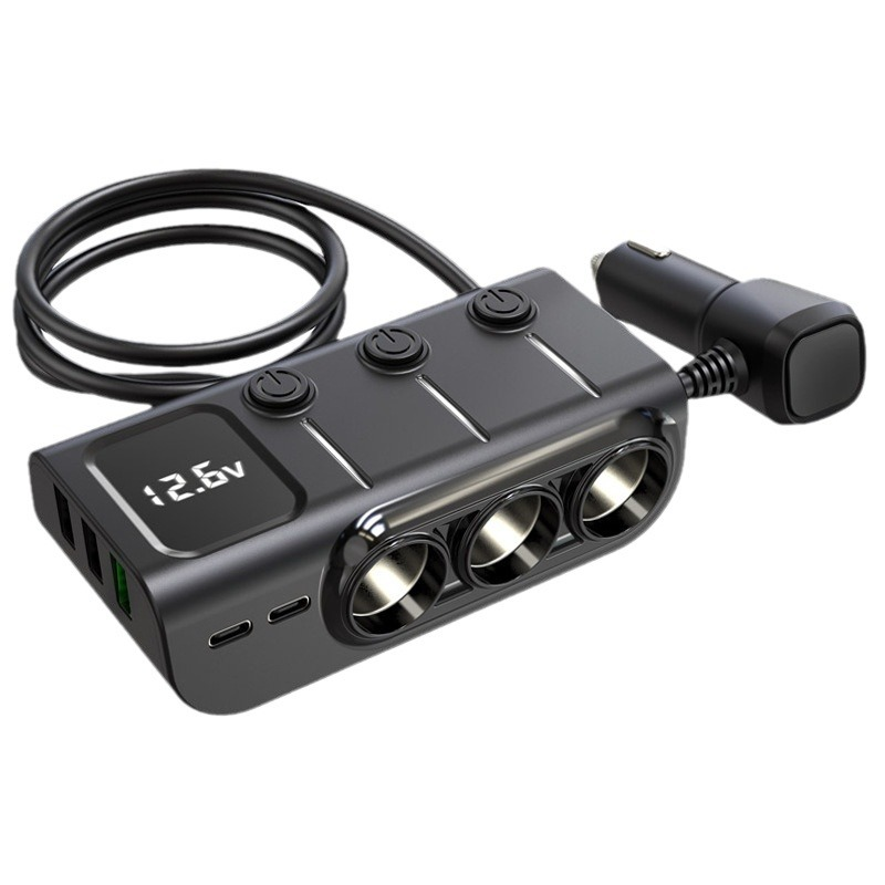 Car mobile phone charger fast charging car voltage digital display one to eight extended multi-port charging