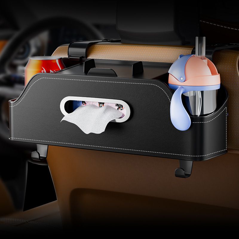 Car storage box for multi-function leather seat back storage bag large capacity car storage paper towel box