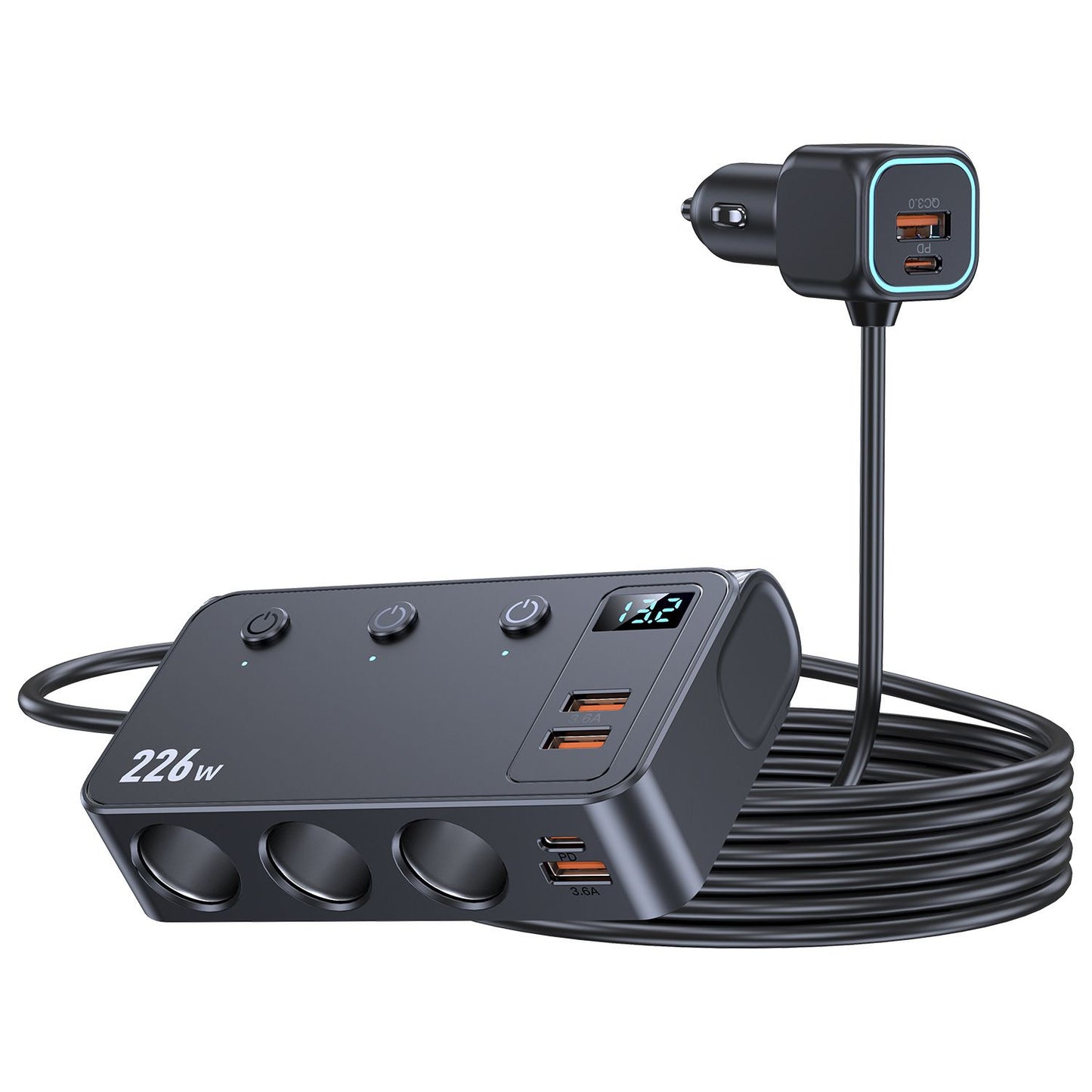 Car cigarette lighter USB3.0 multi-function PD45w fast charge 226W car charger