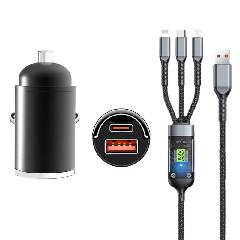 Car charger mobile phone super fast charging head cigarette lighter conversion plug invisible car charging socket usb interface