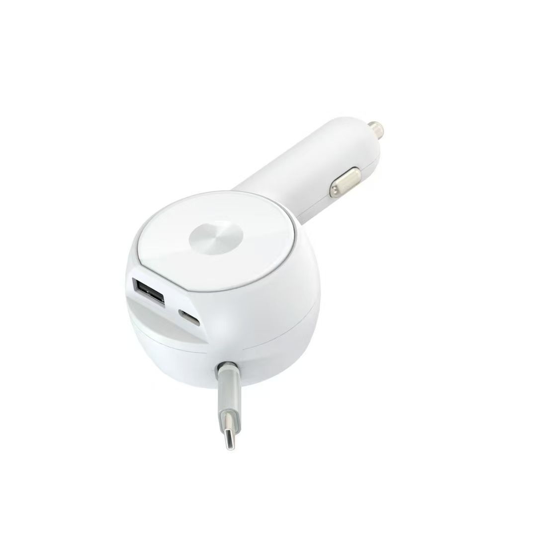 Retractable cable car charger super fast charging 60W smart dual fast charging cigarette lighter car charger factory direct sales