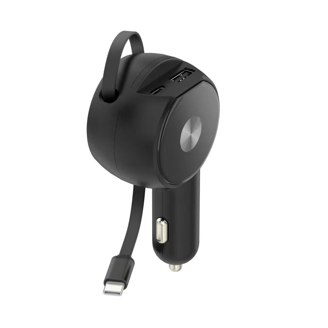Retractable cable car charger super fast charging 60W smart dual fast charging cigarette lighter car charger factory direct sales