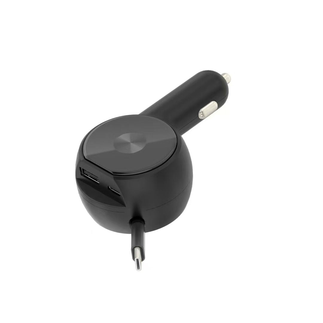 Retractable cable car charger super fast charging 60W smart dual fast charging cigarette lighter car charger factory direct sales