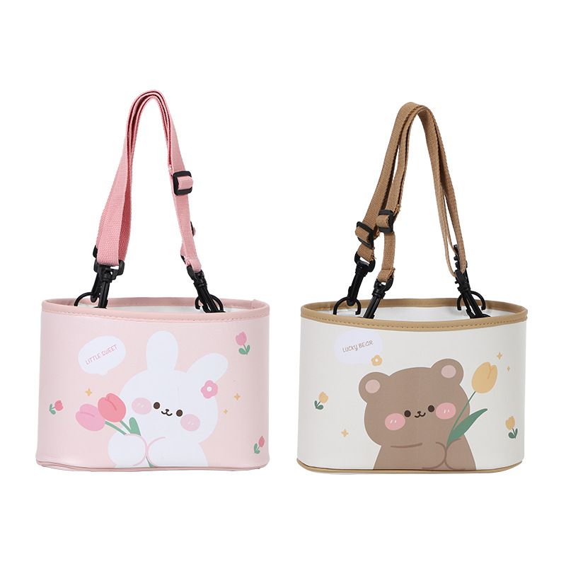 Cartoon bear car trash can leather printing car storage bucket hanging multi-function car storage box