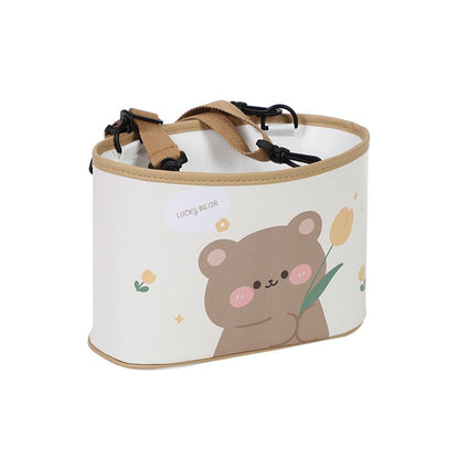 Cartoon bear car trash can leather printing car storage bucket hanging multi-function car storage box