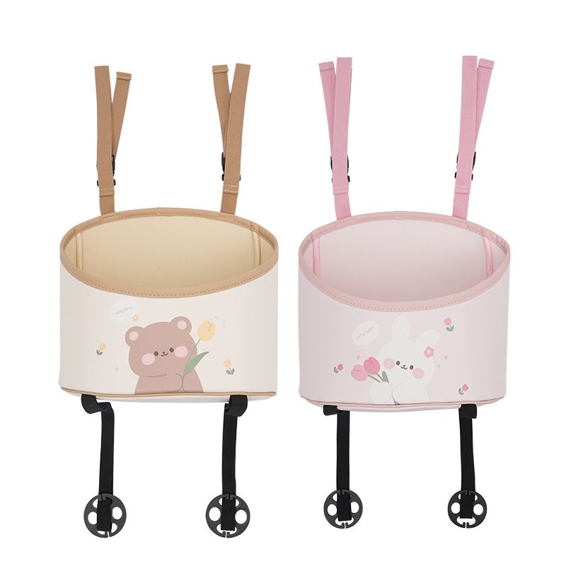 Car storage bucket leather car storage bucket hanging cartoon rabbit multi-function car trash can