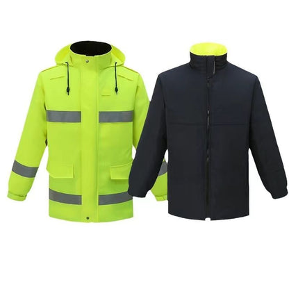 Reflective cotton jacket traffic safety vest vest cotton jacket raincoat waterproof winter plus velvet warm double-sided down jacket