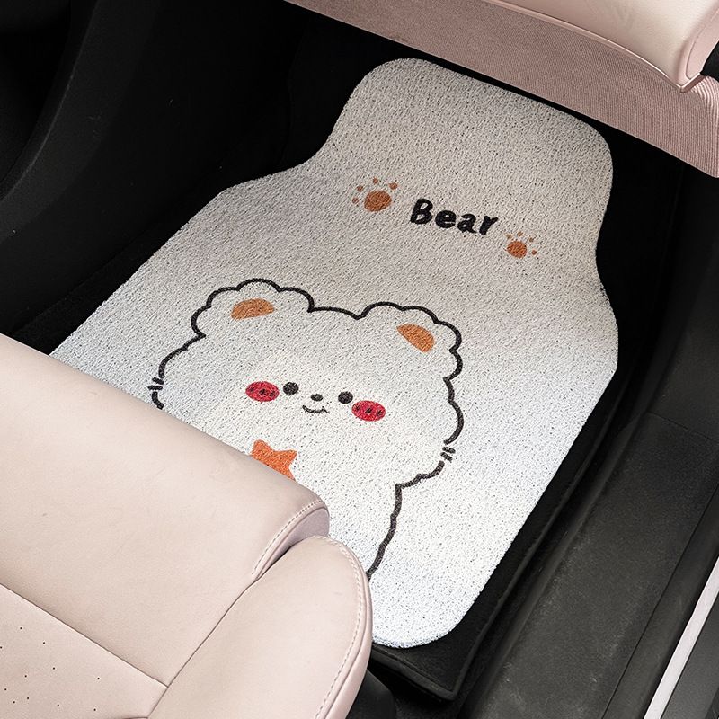 Car protection pad, car anti-dirt footpad, general female cartoon cute bear in-car silk ring footpad