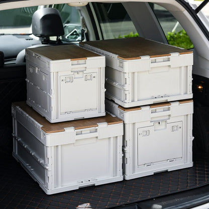 Outdoor camping storage box folding box camping storage box car trunk storage box wooden lid picnic storage box